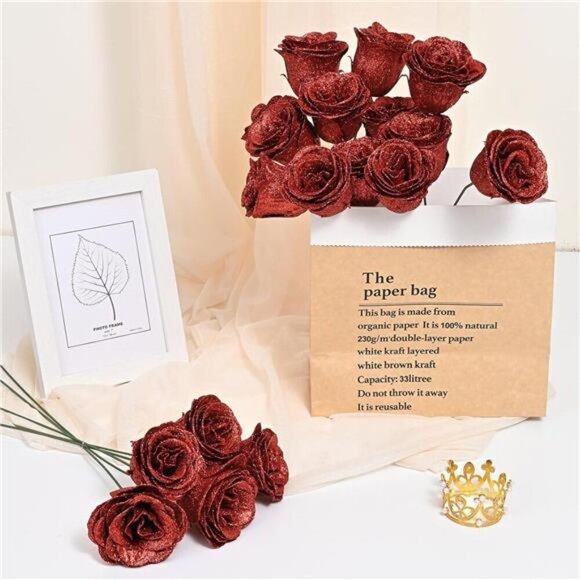 Glitter Roses Bouquet Red,24pcs Glitter Artificial Flowers,DIY Glitter - Picture 5 of 5